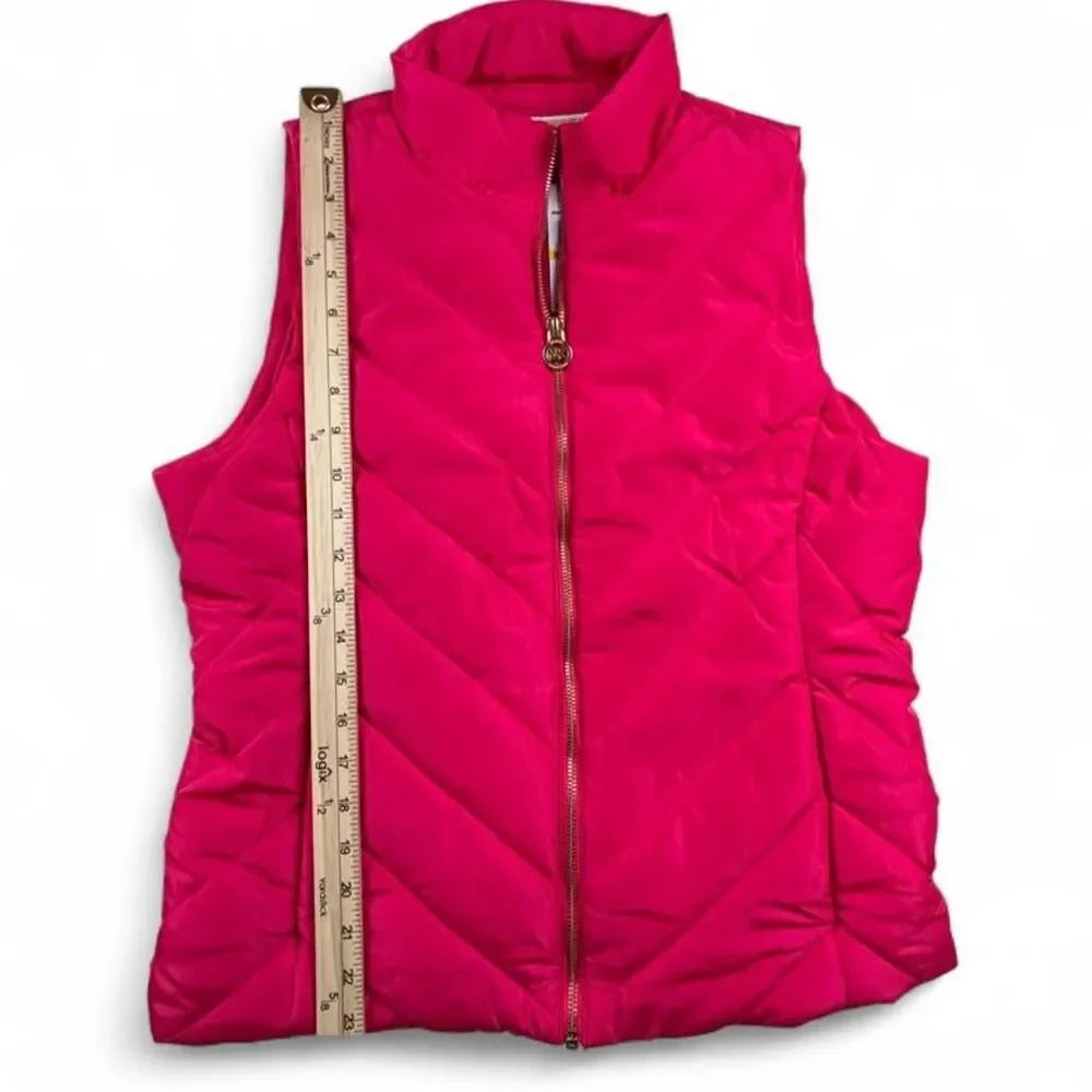 NWT Michael Kors Electric Pink Quilted Puffer Vest Women’s M Gold Zip Gilet